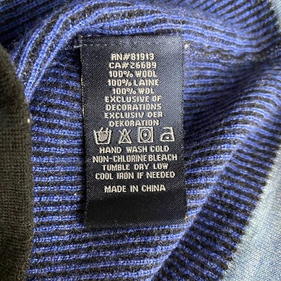 Robert Graham Sweater Mens Extra Large Blue Black Trim Wool 1/4 Zip Pullover - Picture 15 of 16